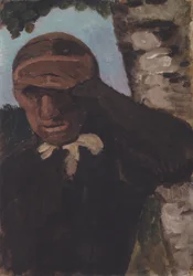Old Peasant Woman with Hand on Forehead